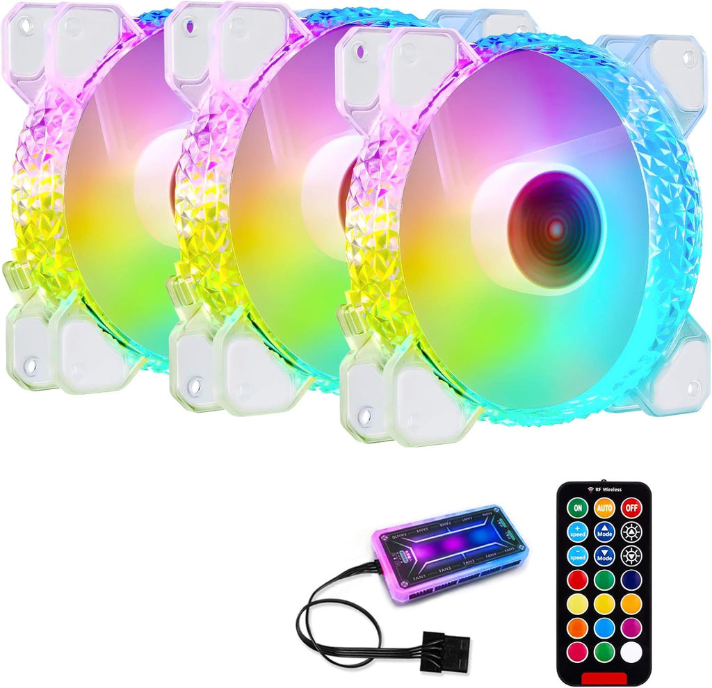 3 Pack 120mm RGB Case Fans with Remote Control Hub M50222