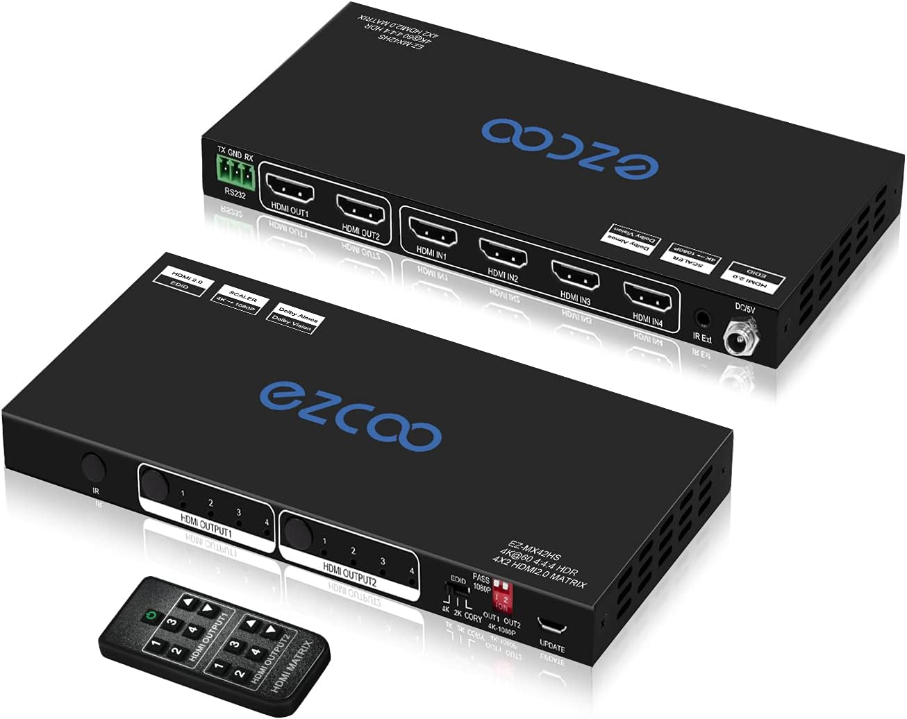 HDMI Matrix 4x2 4K 60Hz HDR 10 EDID Switch Pack of 2 D511