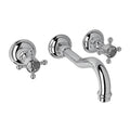 Polished Chrome Wall Mount Widespread Lavatory Faucet with Crystal Cross Handles E8195