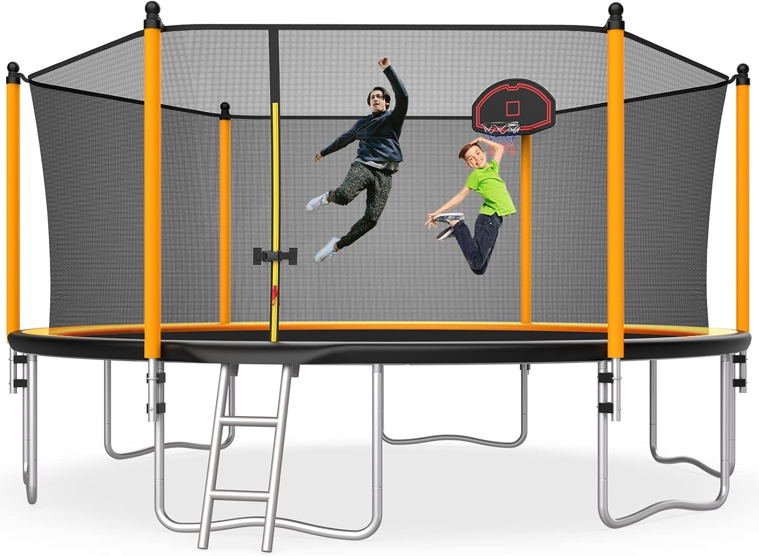 Orange 15FT Trampoline with Enclosure Net and Basketball Hoop V400064
