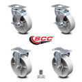 Semi Steel Caster Set of 4 with Roller Bearing, 5x22 Wheels, 2 with Brakes & 2 Rigid X8556