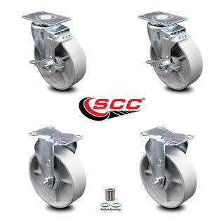 Semi Steel Caster Set of 4 with Roller Bearing, 5x22 Wheels, 2 with Brakes & 2 Rigid X8556