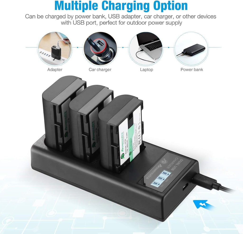3 Pack Rechargeable Battery and 3 Channel Charger with LCD Display Y8376