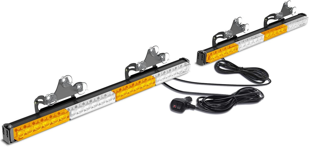 28LED Amber White Hazard Warning Strobe Light Bar Pack of 2 H71894