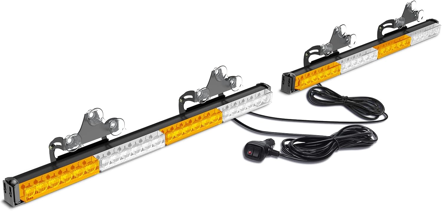 28LED Amber White Hazard Warning Strobe Light Bar Pack of 2 H71894