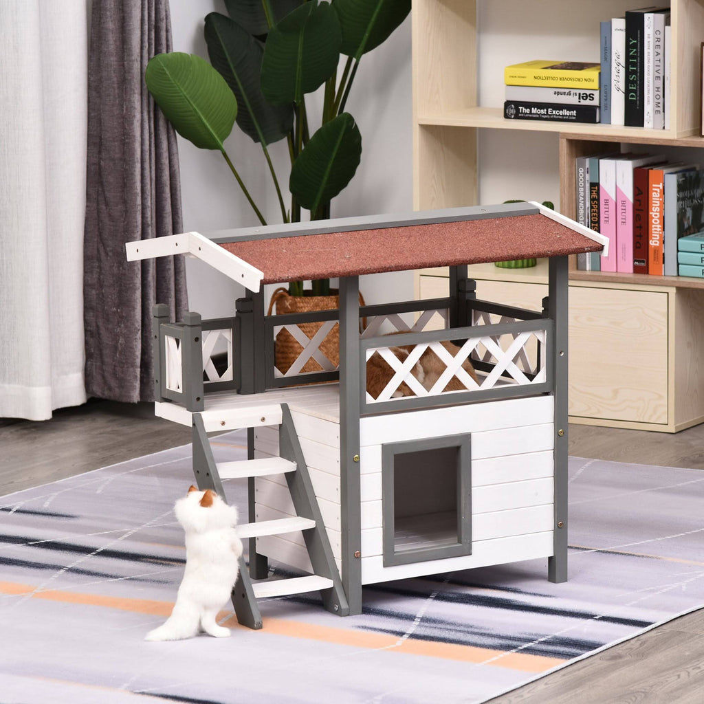 3-Story Wooden Cat House with Balcony X1033