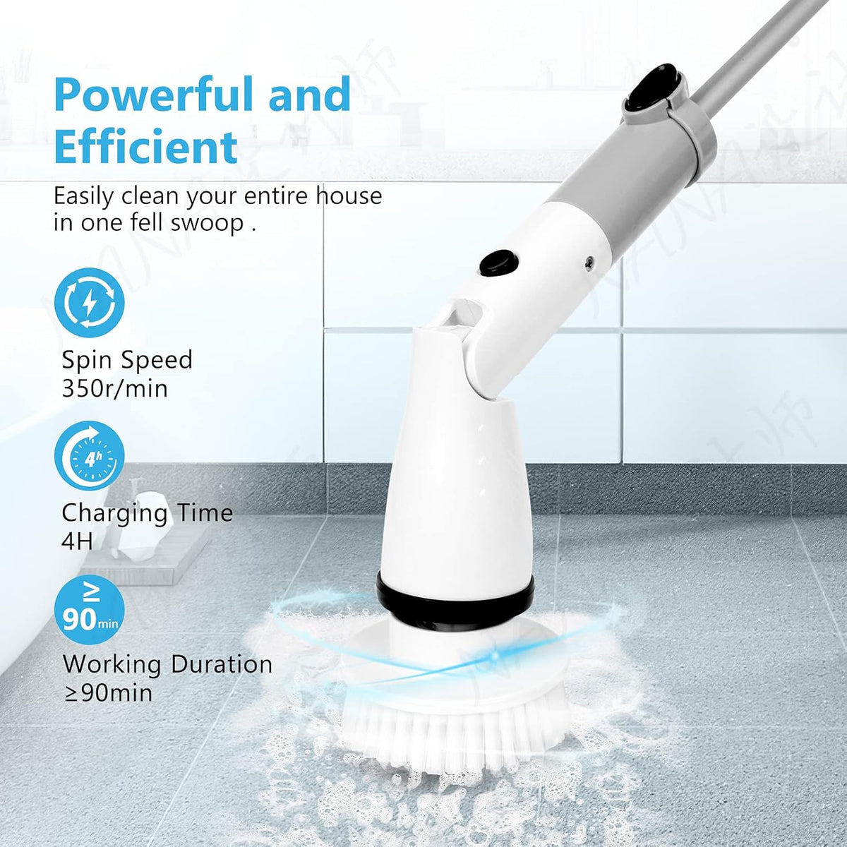 Electric Spin Scrubber with Adjustable Extension Handle, 4 Replaceable Brush Heads, Pack of 2 Z2469