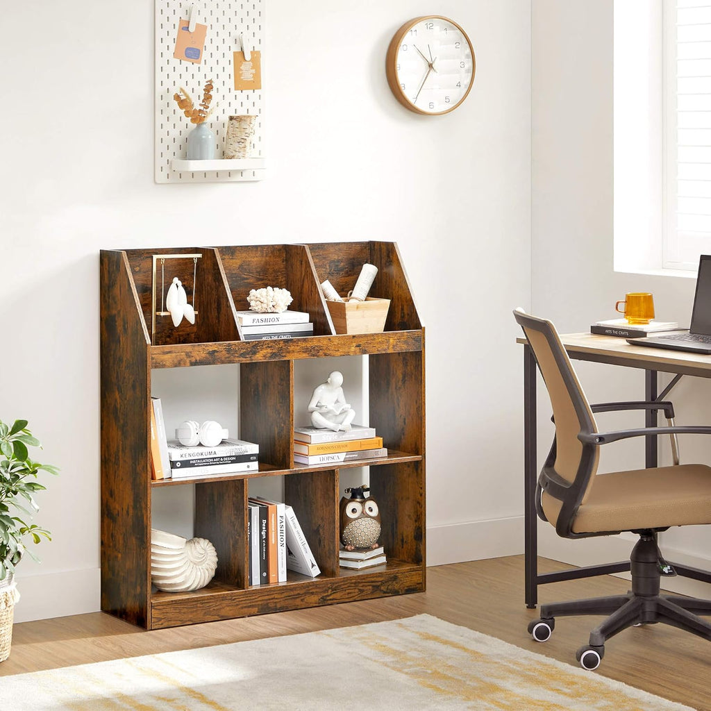 Rustic Brown Bookshelf with Cubbyholes H858
