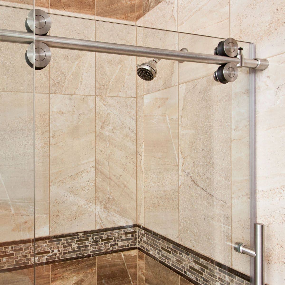 Brushed Nickel Sliding Shower Door with Stationary Panel G538