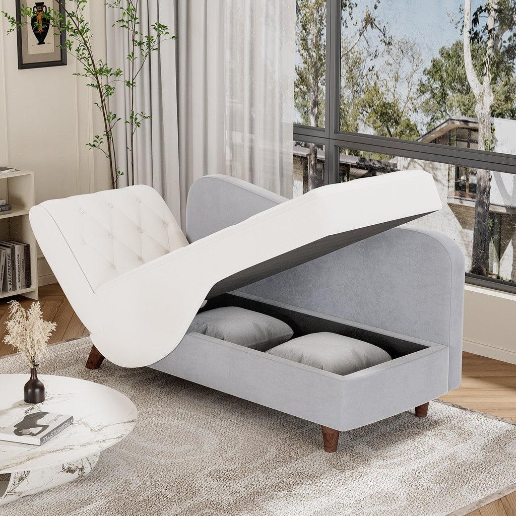 White Upholstered Storage Chaise Lounge Chair with Left Armrest & Lumbar Pillow H103