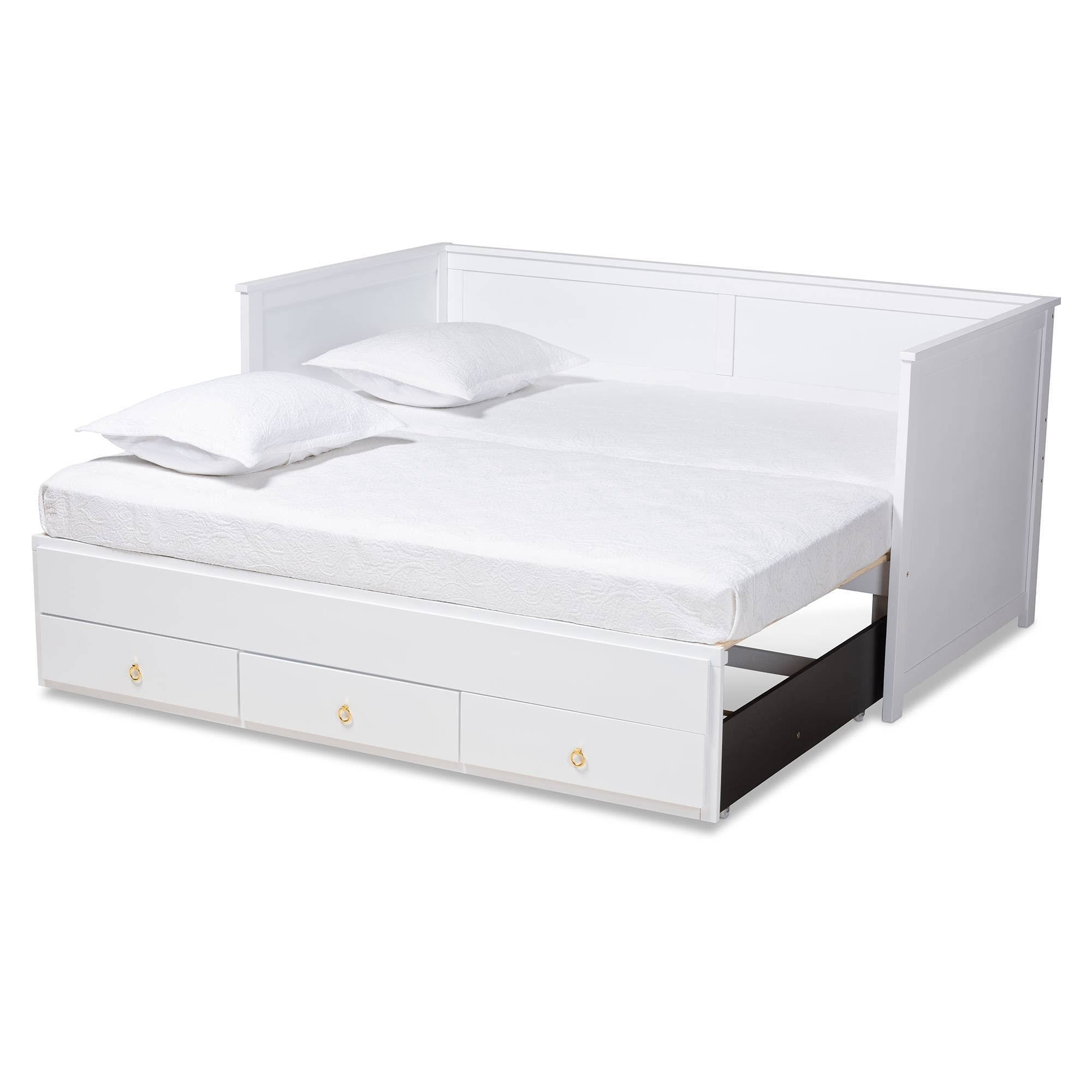 White Finished Wood Expandable Twin Size to King Size Daybed with Storage Drawers I1235