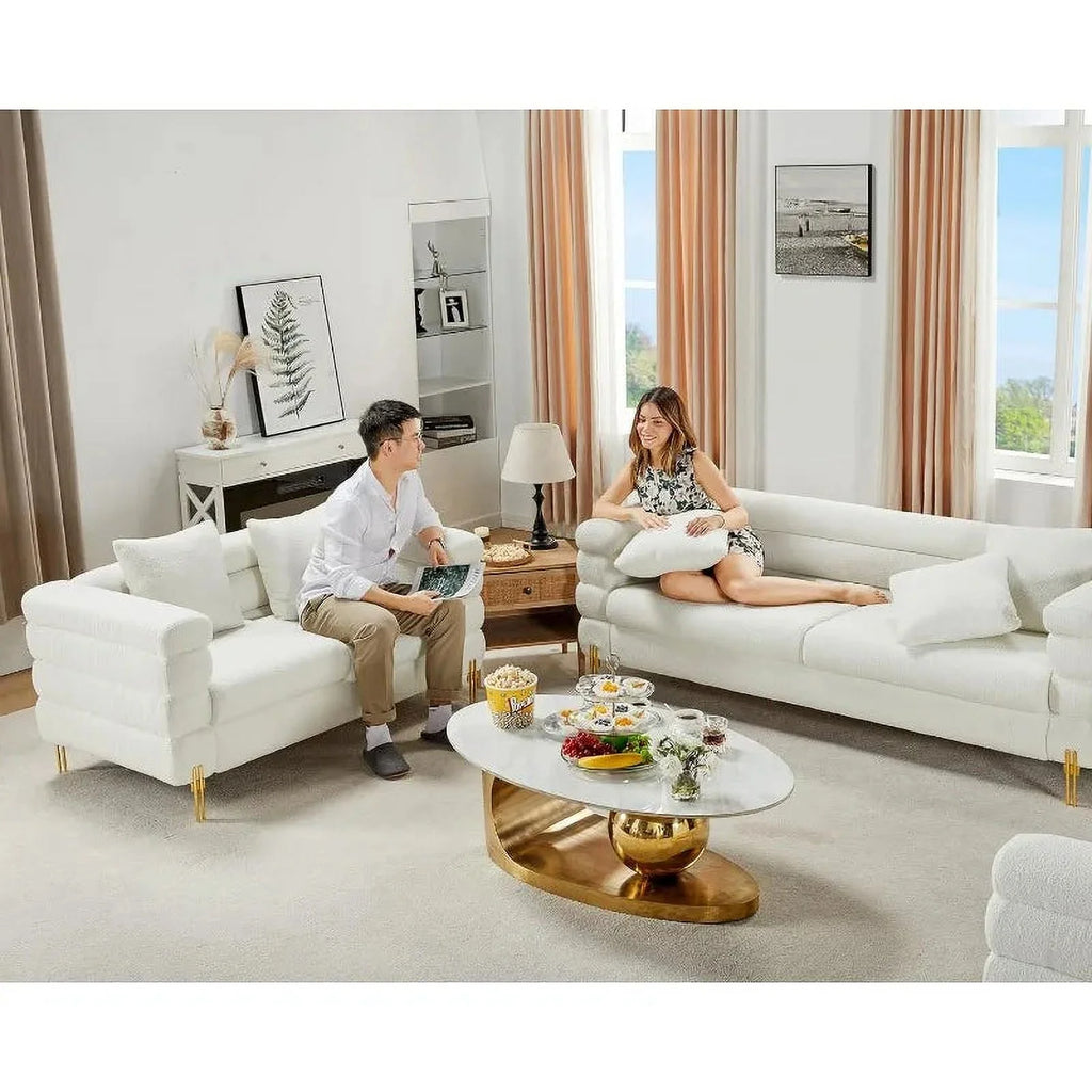 Oversized 85 Inch 3 Seater White Bouclé Sofa W7042
