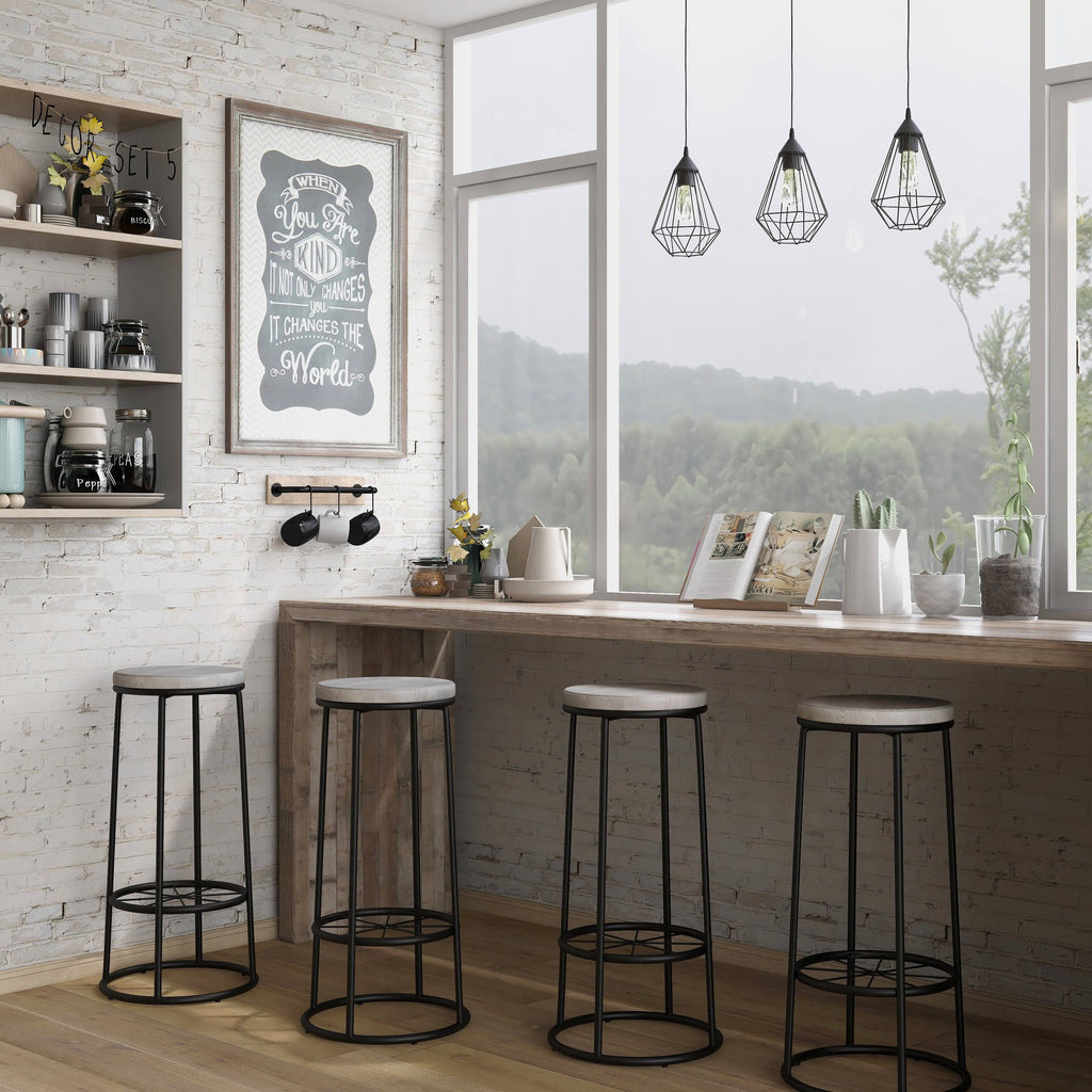 Rustic Metal Barstools Set of 2 Coastal White D562616