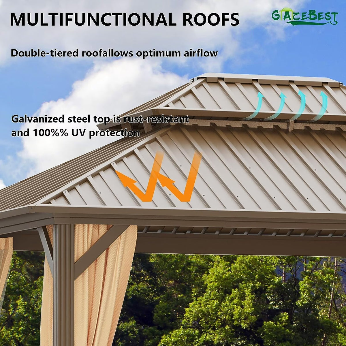 10x10 ft Hardtop Aluminum Patio Gazebo Double Roof Galvanized Steel Canopy D76925