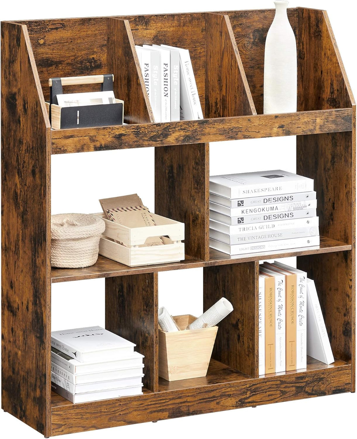 Rustic Brown Bookshelf with Cubbyholes H858