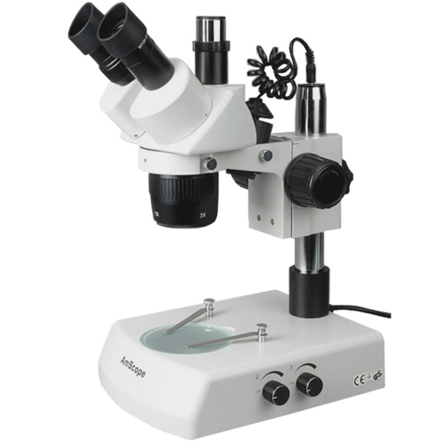 Trinocular Stereo Microscope, WH10x Eyepieces, 20x/40x/80x Magnification, 2x/4x Objective, Upper and Lower Halo L785036
