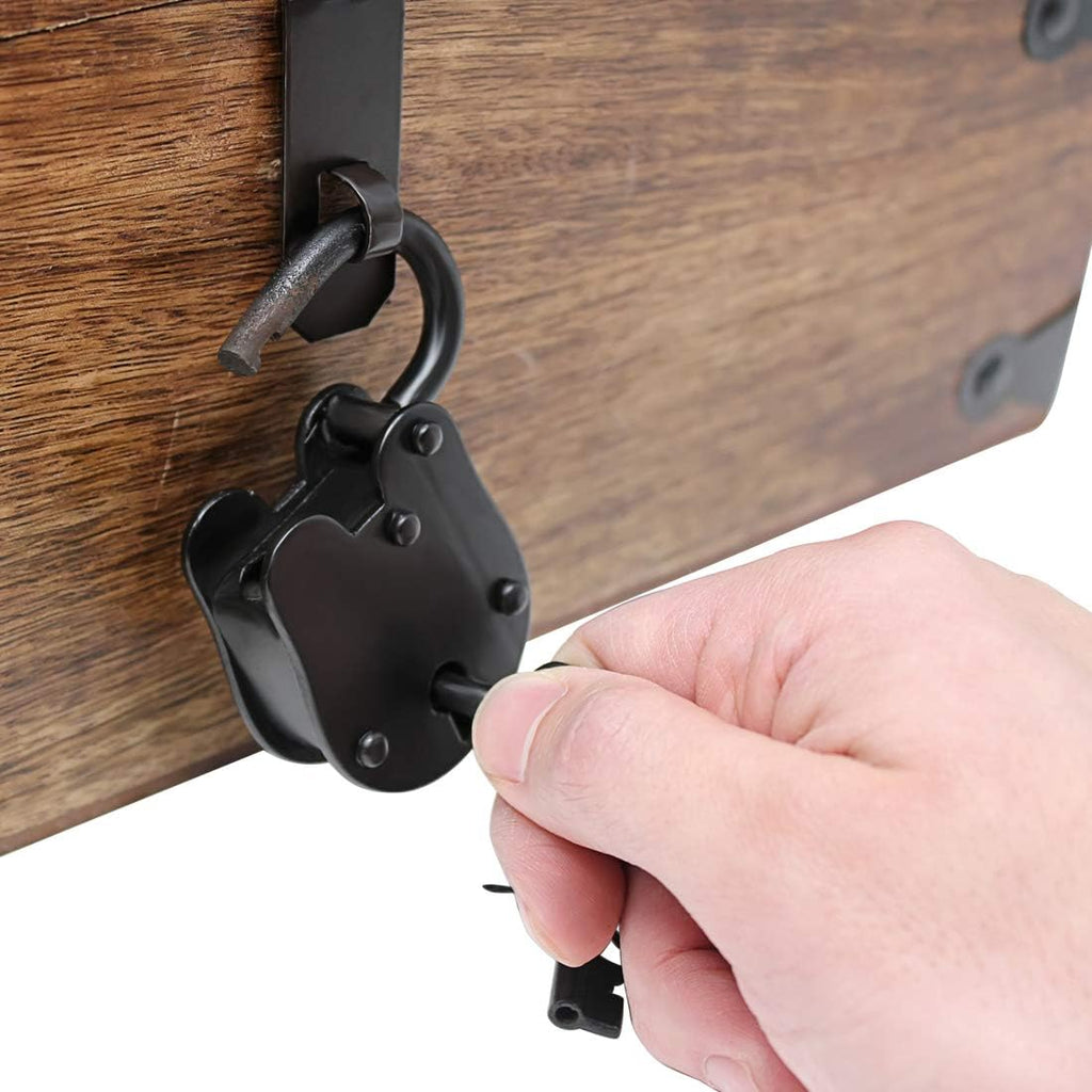 Treasure Chest Wooden Box with Antique Iron Lock and Skeleton Key W375