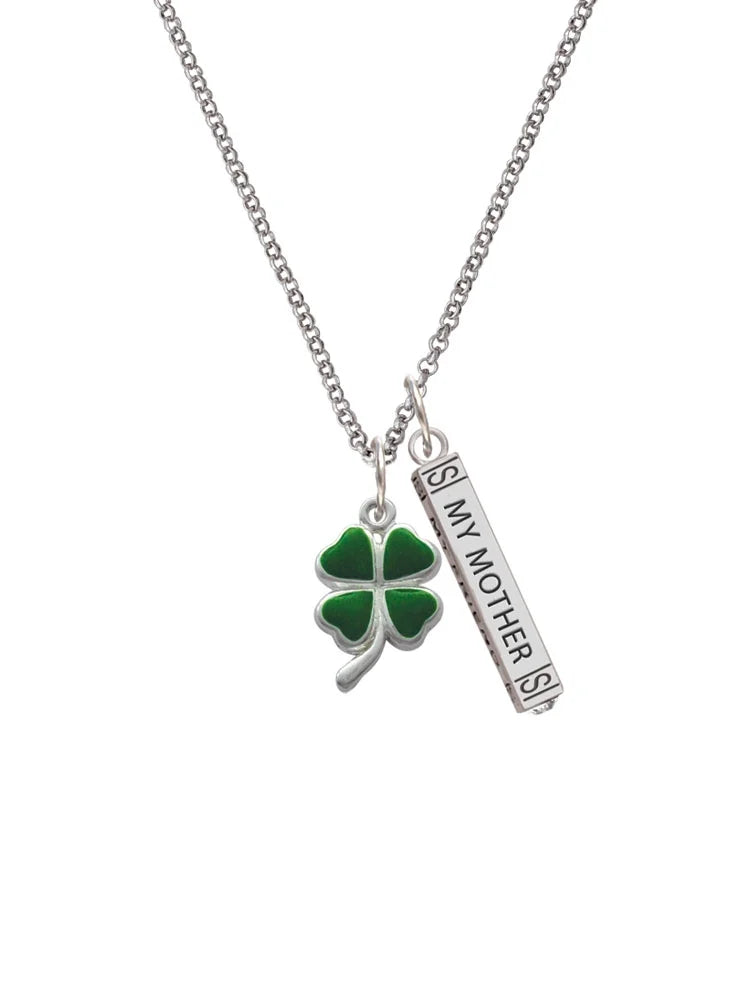 Silvertone Green Four Leaf Clover Bar Charm Necklace, 23" V67882
