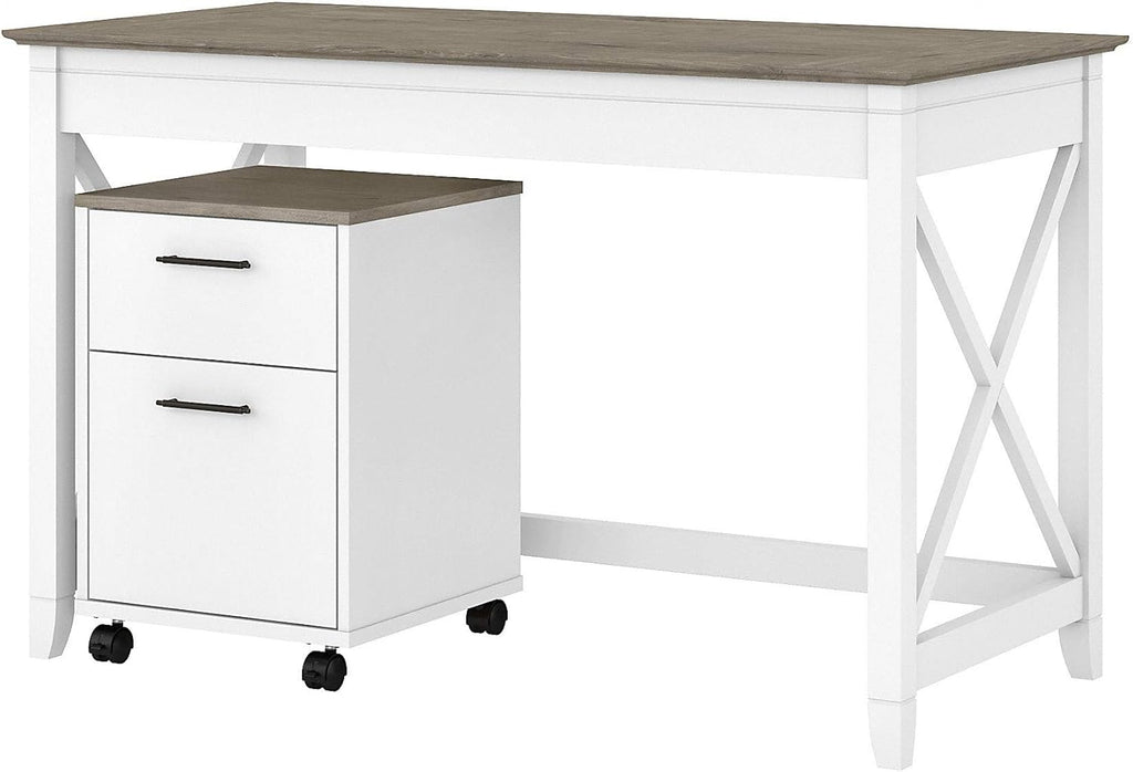 48W Dark Gray Hickory Writing Desk with 2 Drawer Mobile File Cabinet J835392