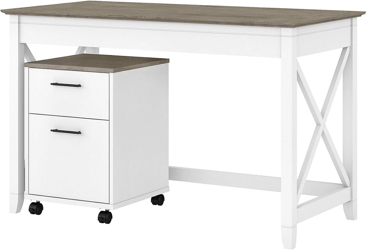 48W Dark Gray Hickory Writing Desk with 2 Drawer Mobile File Cabinet J835392