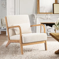 Beige Linen Upholstered Accent Armchair with Solid Wood Frame and Pillow F649861