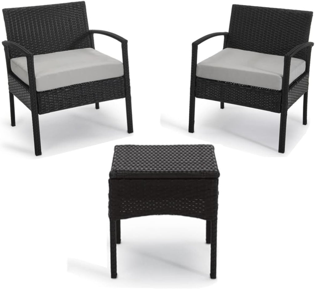 3 PCS Patio Rattan Conversation Chair Set with Coffee Table Blue X520