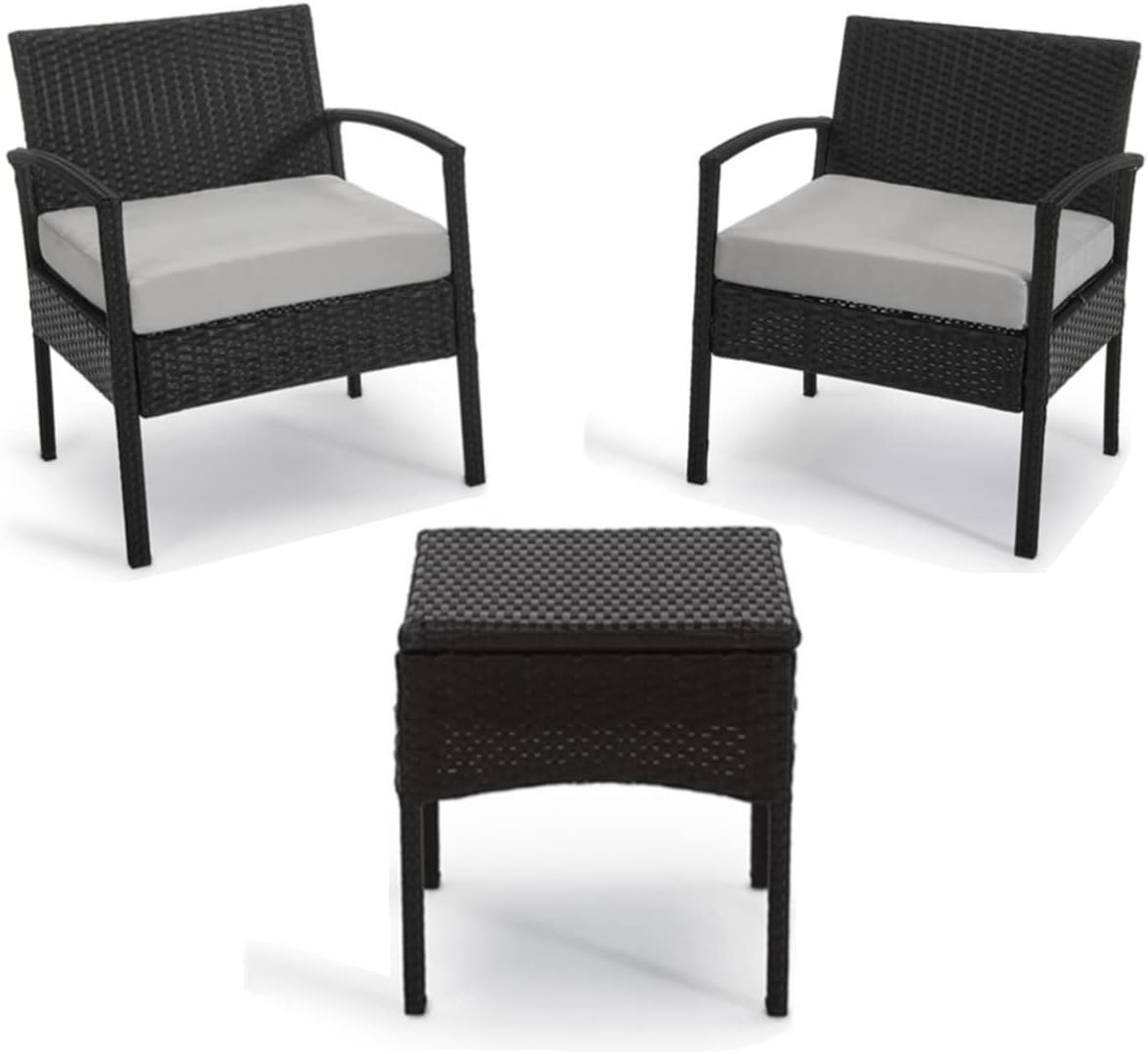3 PCS Patio Rattan Conversation Chair Set with Coffee Table Blue X520