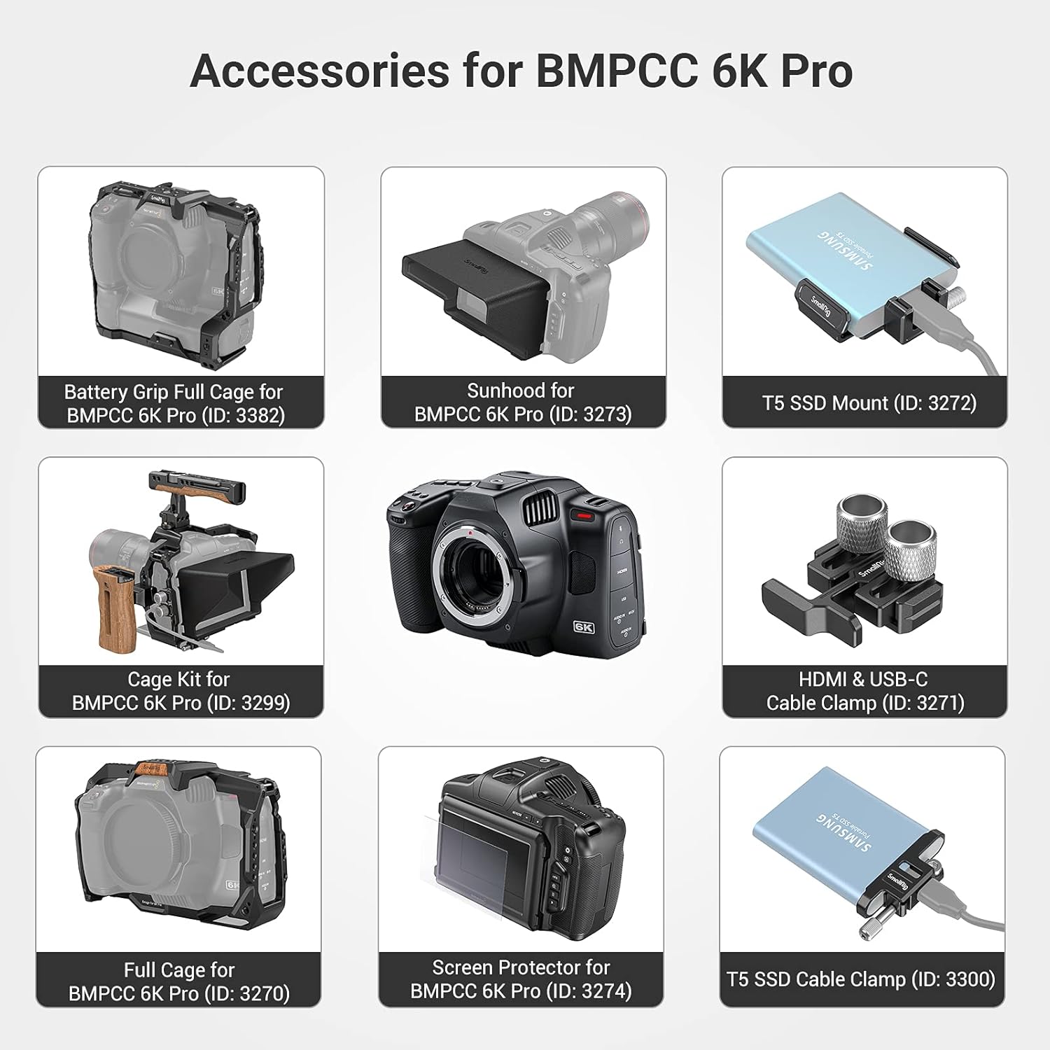 Battery Grip Cage Only for BMPCC 6K Pro with NATO Rail and Cold Shoe Mount X96157