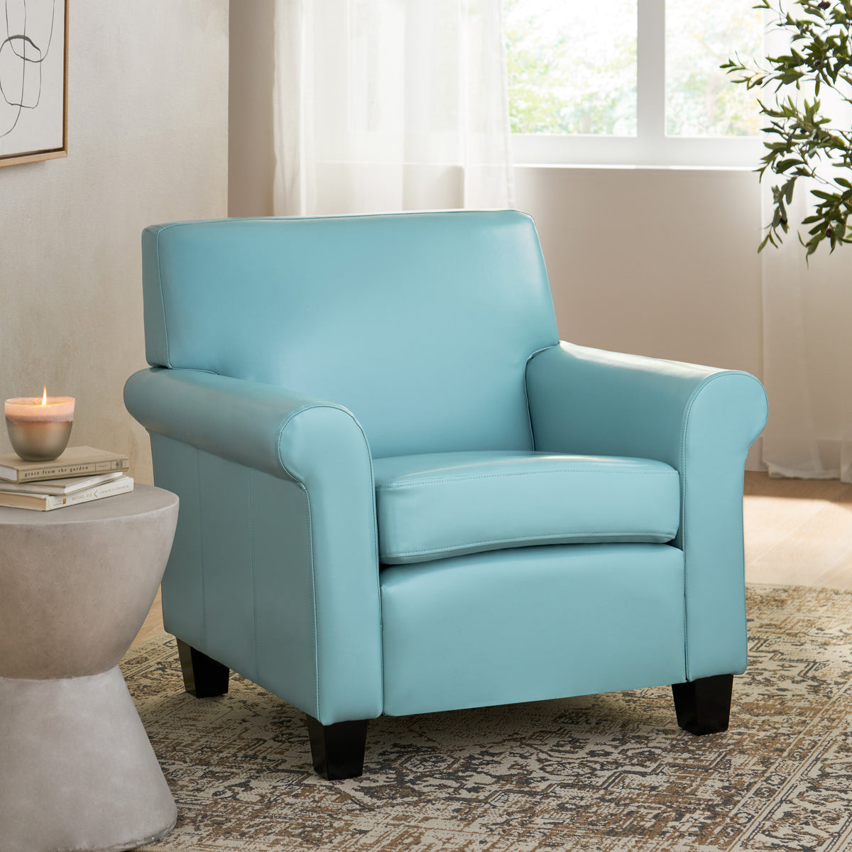 Teal and Dark Brown Bonded Leather Club Chair H762