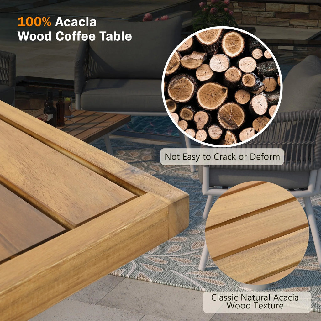 4 Piece Patio Conversation Set with Acacia Wood Table, Gray W588194