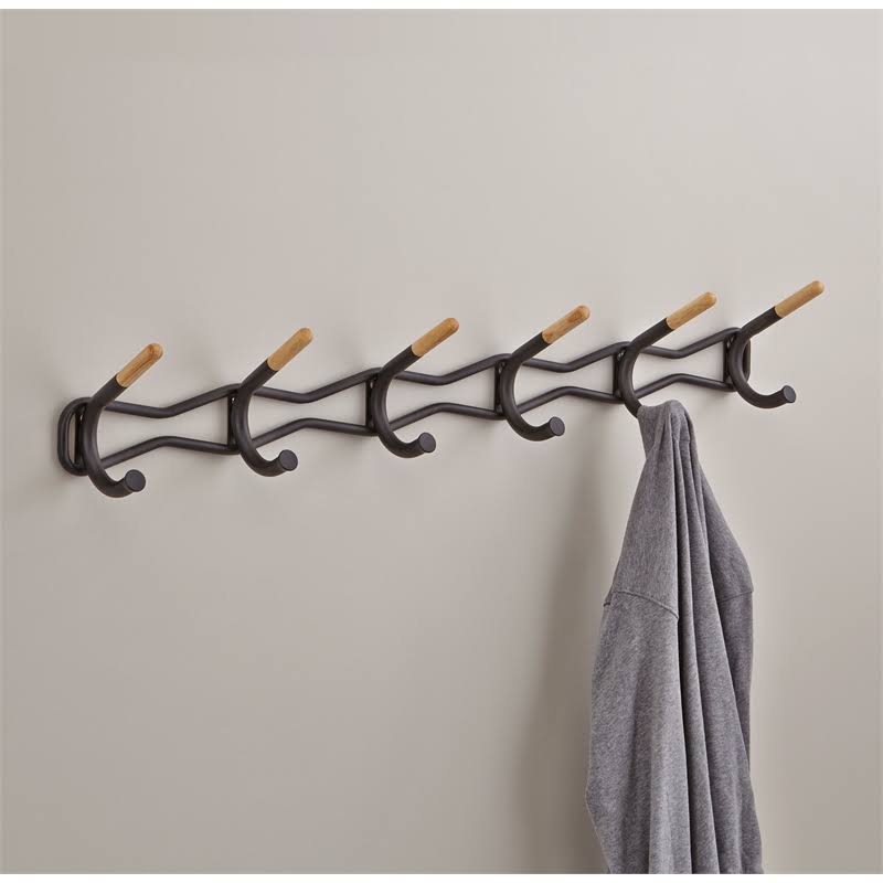 6 Hook Black Coat Wall Rack D5230
