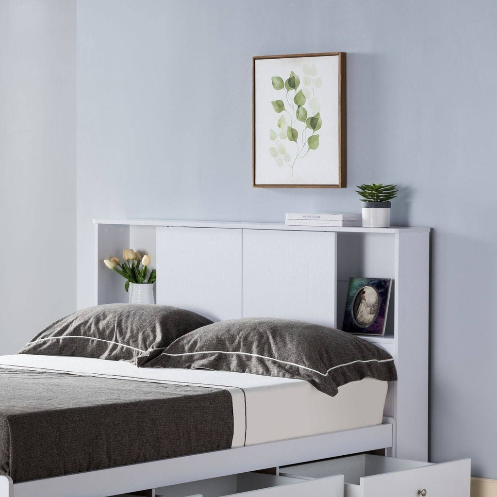 Twin Bookcase Headboard with Two Large Cubbies and Two Smaller Shelves - White B615