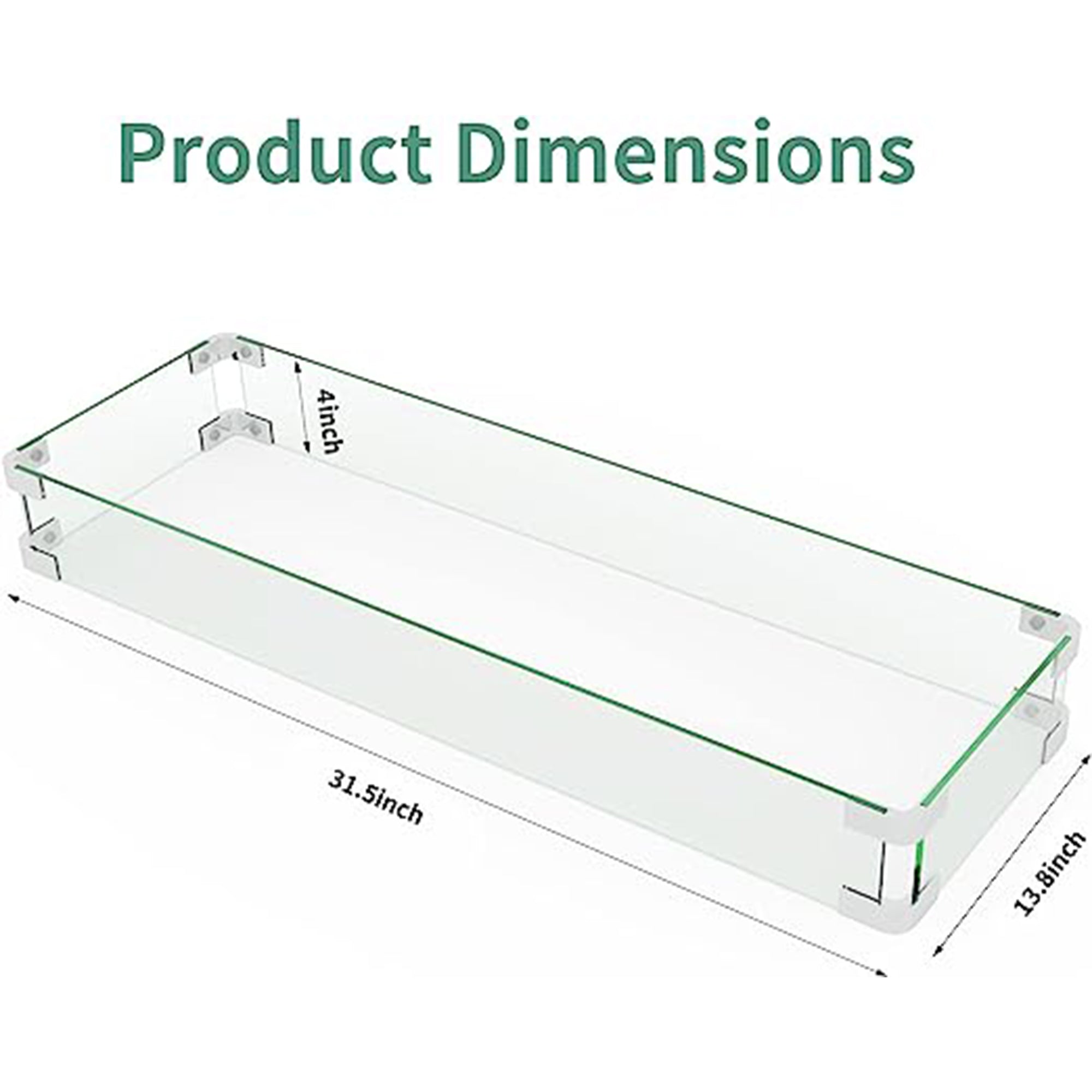 Rectangular Tempered Glass Fire Pit Wind Guard with Aluminum Corner Bracket W388285