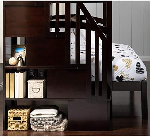 Solid Wood Staircase Storage Bunk Twin Over Full Espresso C5313