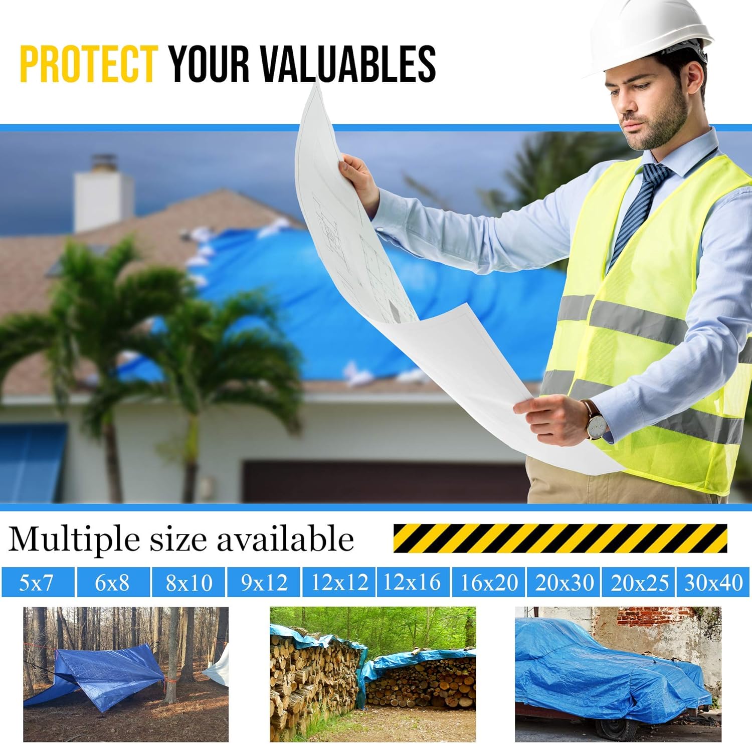 Blue Waterproof Poly Tarp Tarpaulin Pack of 2 E229186