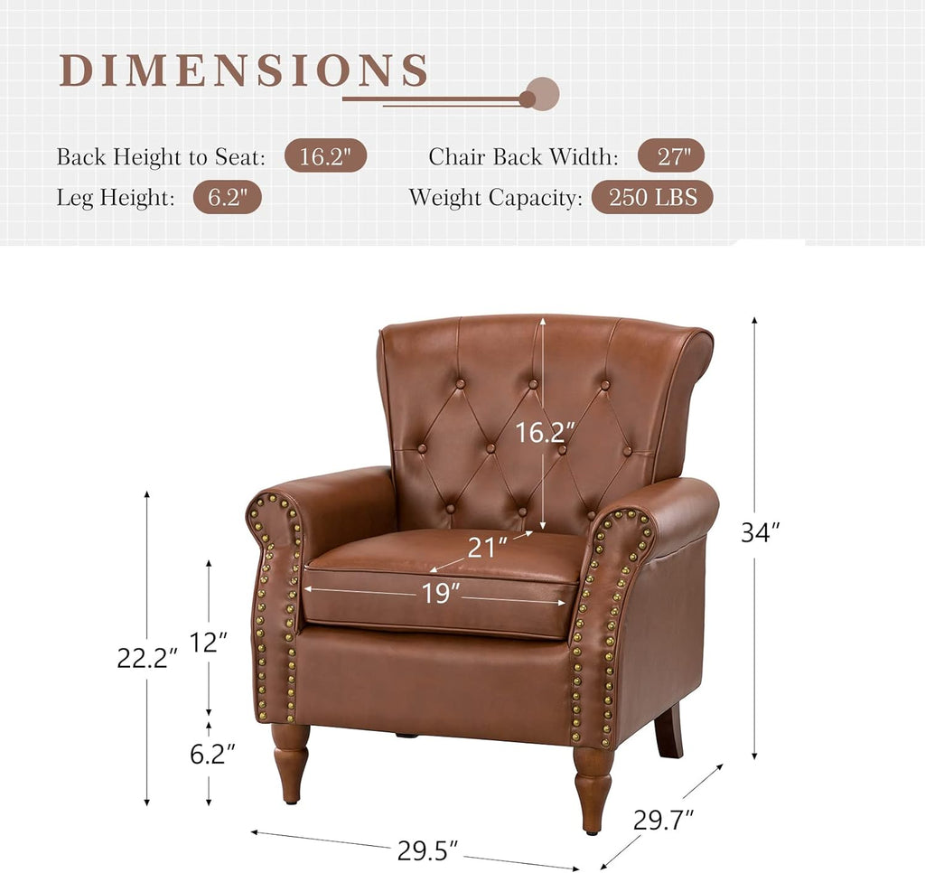 Brown Faux Leather Accent Chair with Solid Wood Legs S621