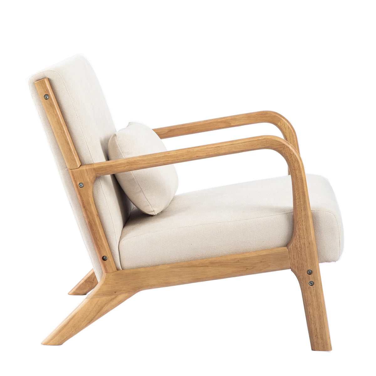 Beige Linen Upholstered Accent Armchair with Solid Wood Frame and Pillow F649861