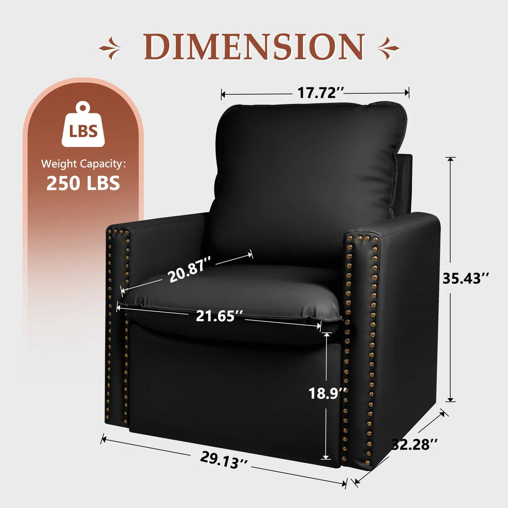 Black Faux Leather Swivel Accent Chair with Cushion U463629