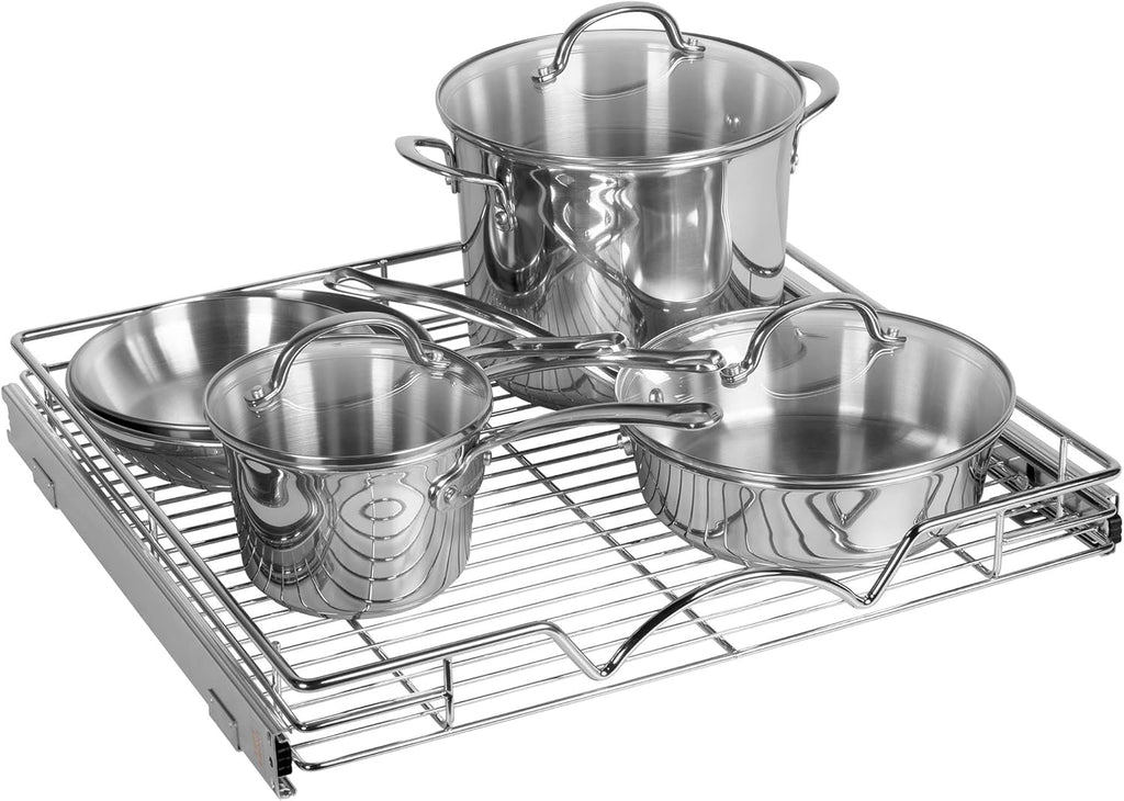 14"W x 21"D Chrome Wire Frame Pull Out Drawer Cabinet Organizer S45078