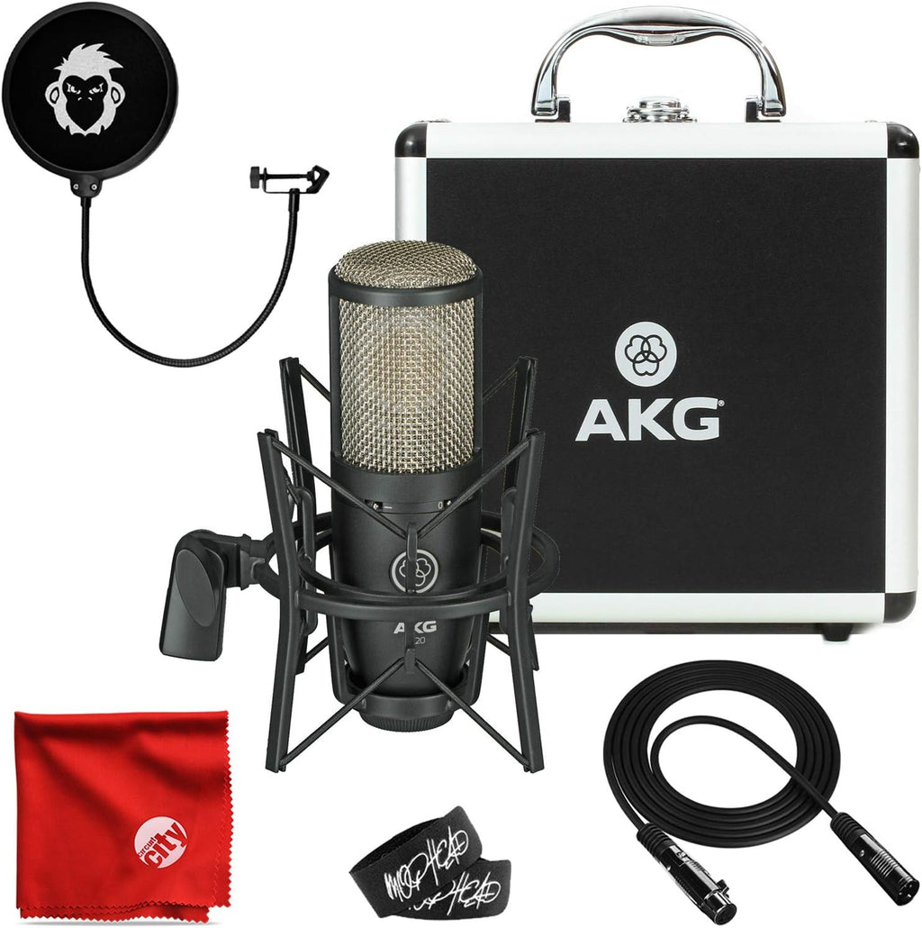 Large-Diaphragm Cardioid Condenser Microphone Bundle with XLR Cable, Pop Filter, Cable Ties and Microfiber Cloth J3206