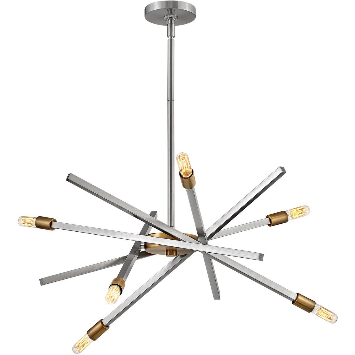 6 Light Brushed Nickel Steel Chandelier T62220