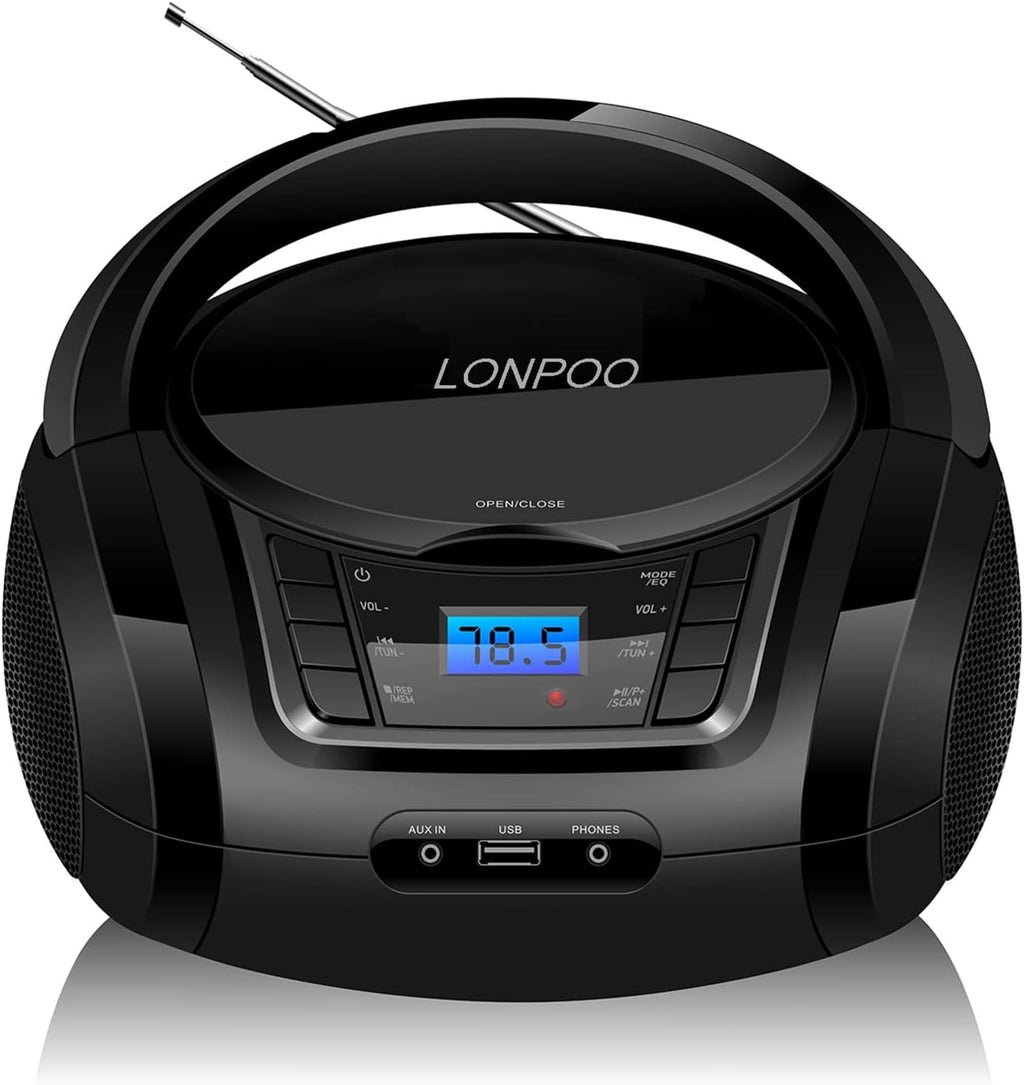 Black Pack of 2 Portable CD Player Boombox with FM Radio, Bluetooth, Stereo Sound Speaker J7522
