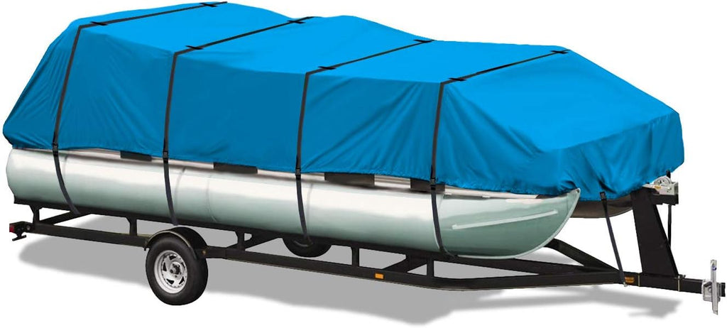 Pontoon Boat Cover, Waterproof 600D Polyester Trailerable, 17 ft to 20 ft Long, Blue K727585