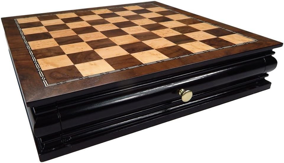 Burl Wood Inlaid Chess Cabinet with Drawer, Medium 13 x 13 Inch Board Y99728