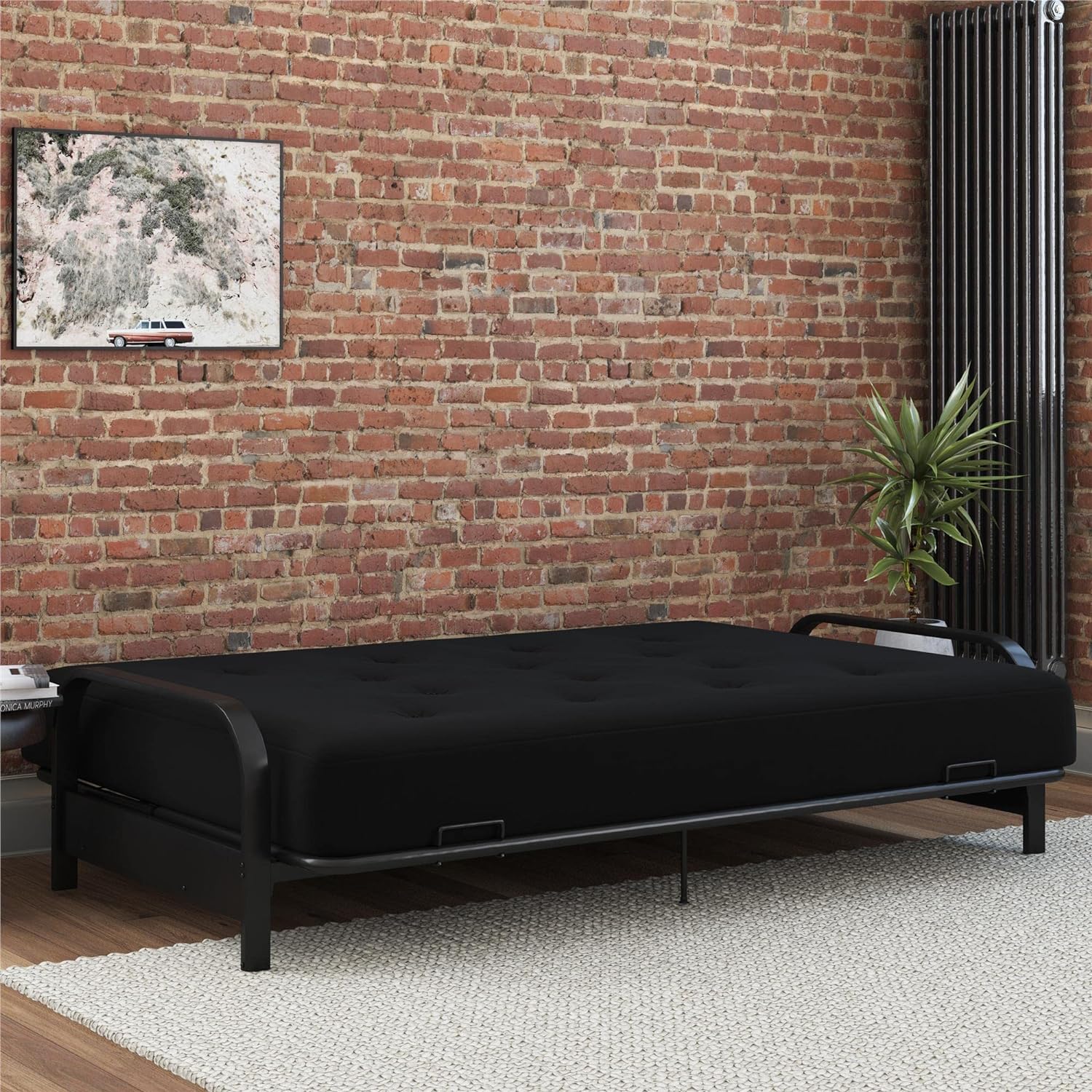 8-Inch Pocket Spring Coil Futon Mattress, Polyester Linen, Full, Black J66317
