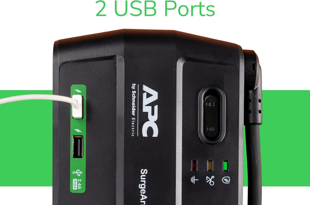 11 Outlet Power Strip Surge Protector with USB Ports, 2880 Joule, 8' Cord, Flat Plug, Black, Pack of 2 F61202