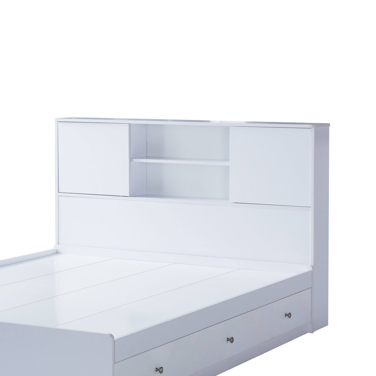 Twin Bookcase Headboard with Two Large Cubbies and Two Smaller Shelves - White B615