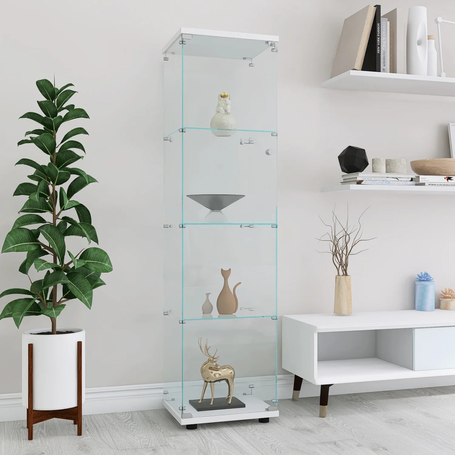 White Glass Display Cabinet with 4 Shelves S452854