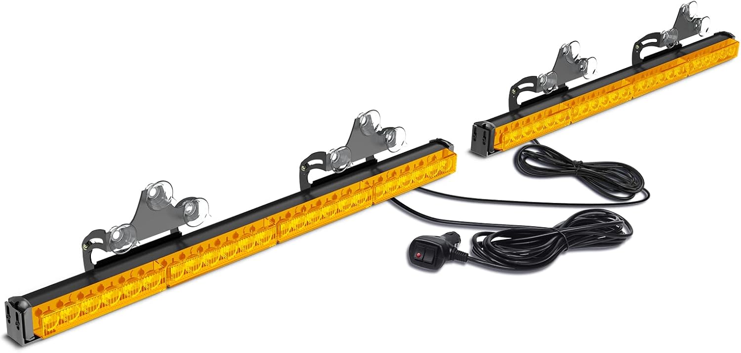 28LED Amber White Hazard Warning Strobe Light Bar Pack of 2 H71894
