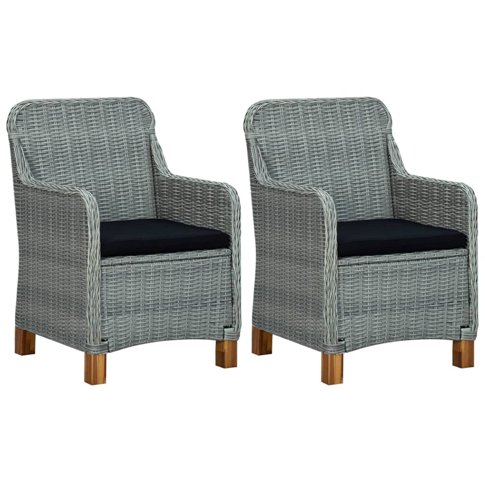 Gray Poly Rattan Patio Chairs with Cushions 2 pcs B952